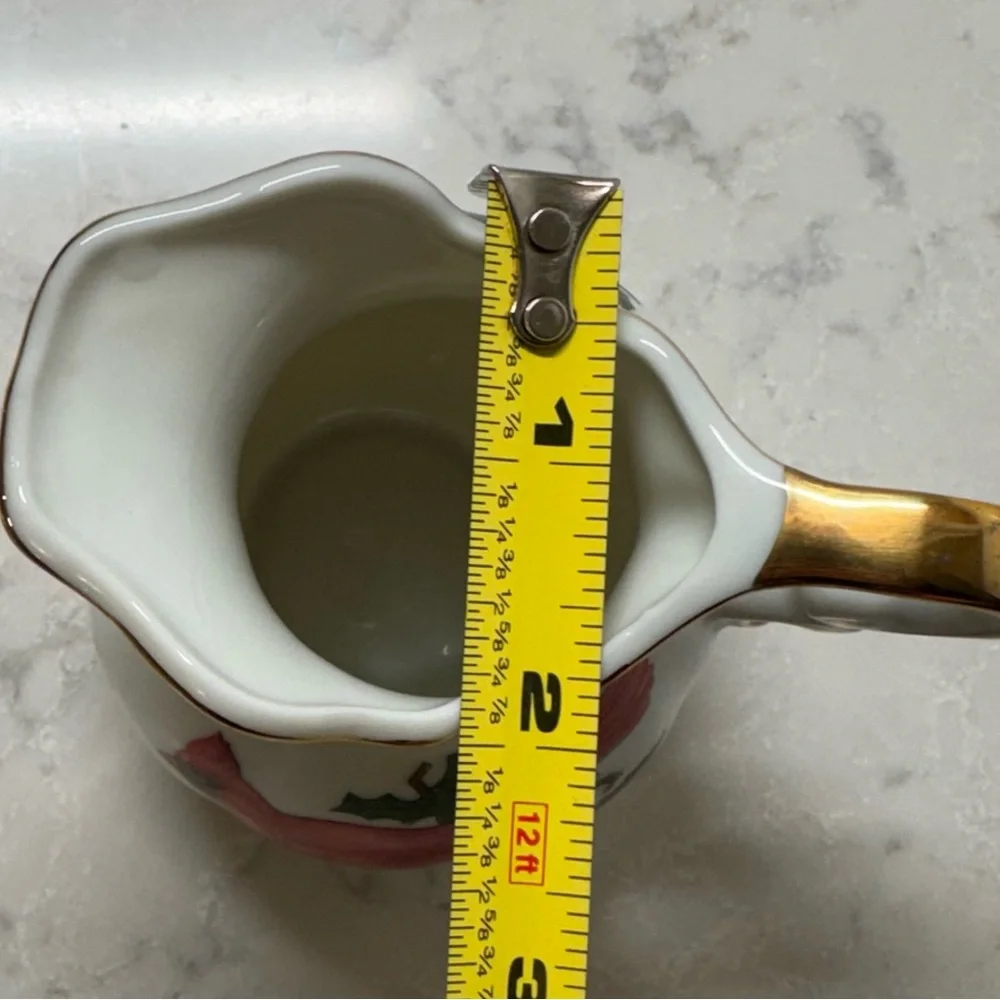 Vintage Lefton White and Gold Porcelain Creamer with Cardinal Christmas